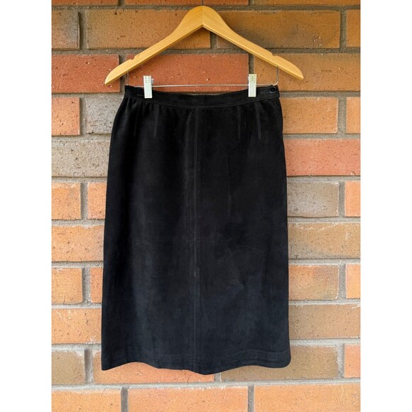 Yves Saint Laurent Rive‎ Gauche Suede Skirt Leather | Black | Womens EU 40 US 6 - Picture 1 of 10